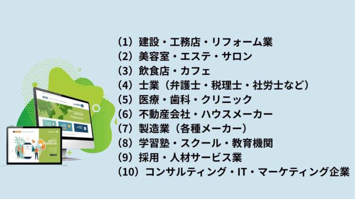 ３．【業種別】ホームページを制作による効果と掲載例